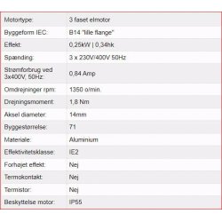El-motor 0,25kw  71-4 B14 400V, FL 71 B14 1400 o/min