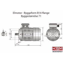 El-motor 0,37kw  71-4 B14 400V, FL 71 B14 1400 o/min