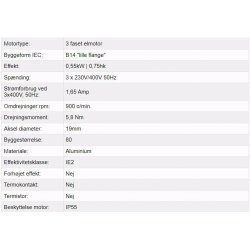 El-motor 0,55kw  80-6 B14 400V, FL 80 B14 900 o/min