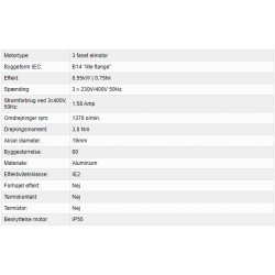 El-motor 0,55kw  80-4 B14 400V, FL 80 B14 1400 o/min
