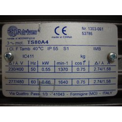 El-motor 0,55kw  80-4 B5 400V, FL 80 B5 1400 o/min