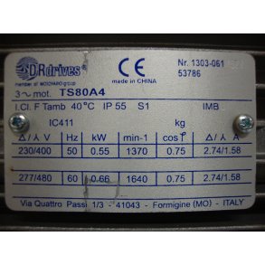 El-motor 0,55kw  80-4 B5 400V, FL 80 B5 1400 o/min