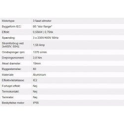 El-motor 0,55kw  80-4 B5 400V, FL 80 B5 1400 o/min