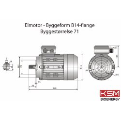 El-motor 0,55kw  71-2 B14 400V, FL 71-B14 2800 o/min