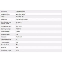 El-motor 0,75kw  90-8 B14 400V, FL 90 B14 715 o/min
