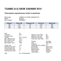 El-motor 0,75kw  80-6 B14 400V, FL 80 B14 900 o/min