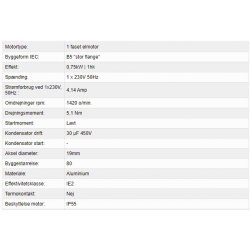 El-motor 0,75kw  80-4 B5 230V, FL 80 B5 1400 o/min