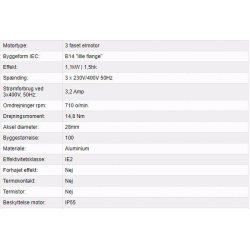 El-motor 1,1kw  100S-8 B14 400V, FL 100 B14 715 o/min