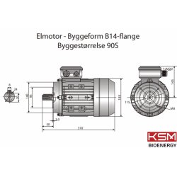 El-motor 1,1kw  90-4 B14 400V, FL 90 B14 1400 o/min