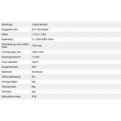El-motor 1,1kw  90-4 B14 400V, FL 90 B14 1400 o/min
