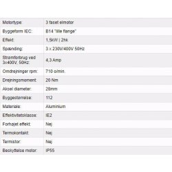 El-motor 1,5kw  112-8 B14 400V, FL 100 B14 715 o/min
