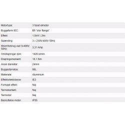 El-motor 1,5kw  90-4 B5 400V, FL 90 B5 1400 o/min