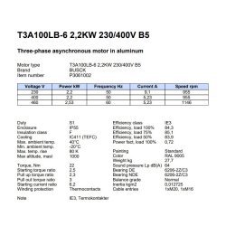 El-motor 2,2kW 100-6 B5 400V, FL 100 B5 1000o/min