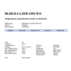 El-motor 2,2kW 90-4 B14 400V, FL 90 B14 1400 o/min 3 x 400 volt