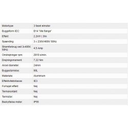 El-motor 2,2kW 90-2 B14 400V, FL 90 B14 2800 o/min