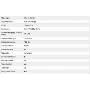 El-motor 2,2kW 90-2 B14 400V, FL 90 B14 2800 o/min