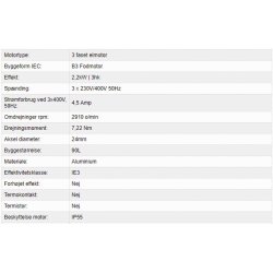El-motor 2,2kW 90-2 B3 400V, Med fod, for r�gsuger