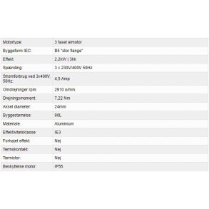 El-motor 2,2kW 90-2 B5 400V, FL 90 B5 2800 o/min