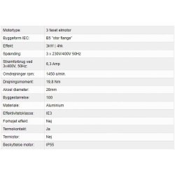 El-motor 3,0kw 100-4 B5 400V, FL 100 B5 1400 o/min