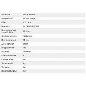 El-motor 3,0kw 100-2 B5 400V, FL 100 B14 2800 o/min
