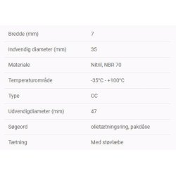 Simmerring 35 X 47 X 7, Indgangsaksel L�nne 063/80