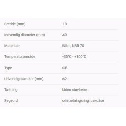 Simmerring 40 X 60 X 10, Indgangsaksel NMRV 090 (DM)