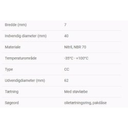 Simmerring 40 X 62 X 7, Udgangsaksel NMRV 050
