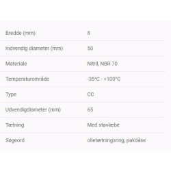 Simmerring 50 X 65 X 8, Indgangsaksel NMRV 110