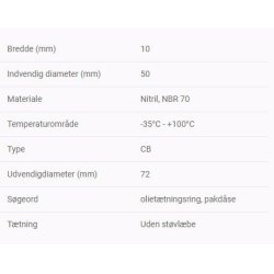 Simmerring 50 X 72 X 10, Udgangsaksel NMRV 075
