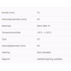 Simmerring 60 X 85 X 10, Udgangsaksel NMRV 090 (DM)