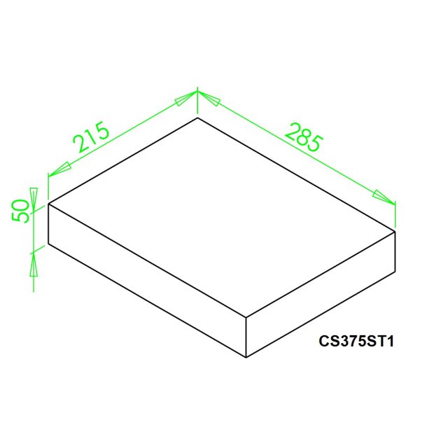 Topsten for 375 + 575, Ildfast Beton 285 x 215 x 50 LxBxT