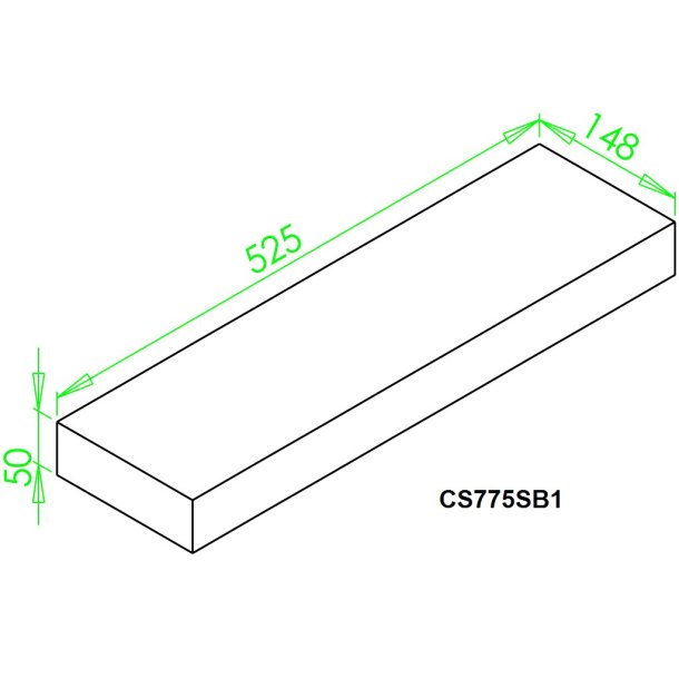 Bundsten for 775, Ildfast Beton 525 x 147,5 x 50 LxBxT