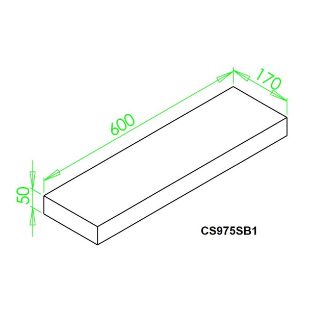 Bundsten for 975, Ildfast Beton 600 x 170 x 50 LxBxT