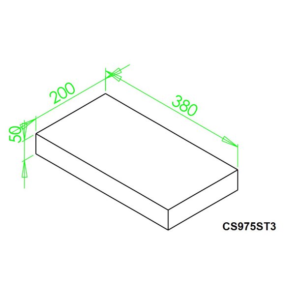 Topsten for 975, Ildfast Beton 380 x 200 x 50 LxBxT