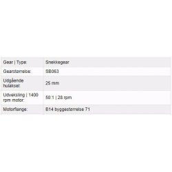 Gear DMRV63/HW30  5,45*50:1 FL 71B14, Med intregeret mellemgear
