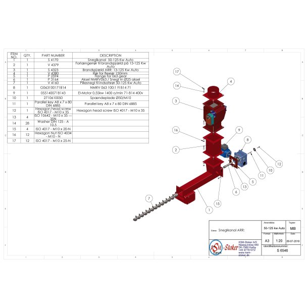 Sneglr�r/spj�ld for automatic 50-125kw,