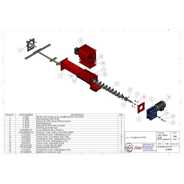 Sneglr�r/spj�ld for XL 145-190,